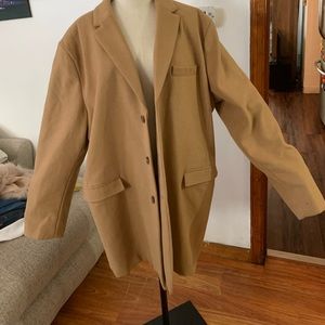 Mens camel wool coat- knee length. Never worn